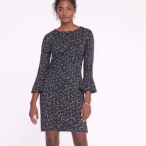 OLD NAVY Black & Gray Leopard Print Flared Sleeve Ponte Knit Dress M NWOT